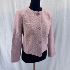 Herringbone Tweed Cropped Jacket Pink Size Small / Medium Coquette Sparkle